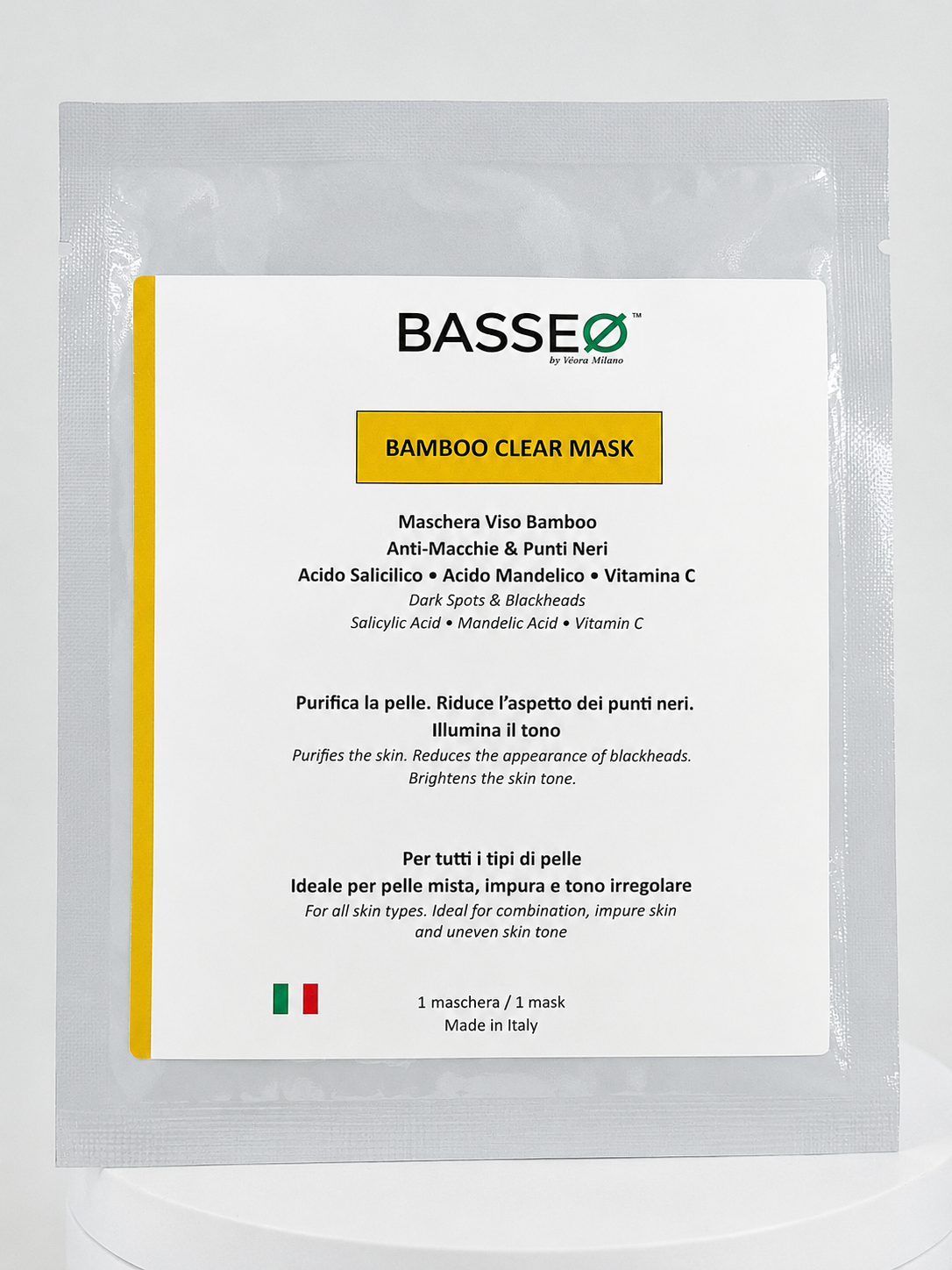 BAMBOO CLEAR MASK - Maschera Viso Bamboo per Macchie e Punti Neri con Acido Salicilico, Acido Mandelico e Vitamina C 1pz